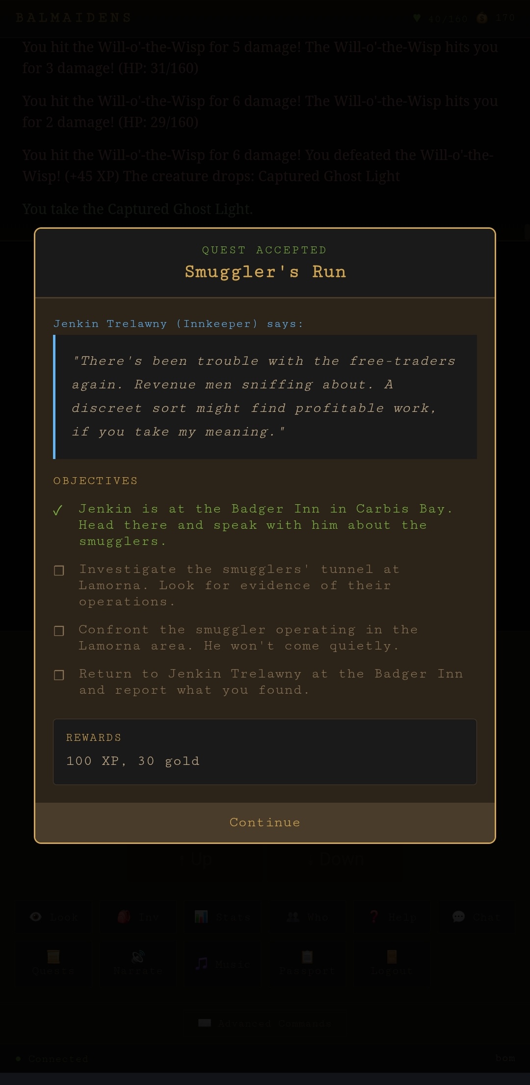 Smuggler's Run quest — objectives, rewards, and story from Jenkin Trelawny at the Badger Inn